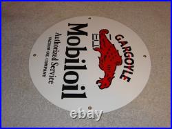VINTAGE MOBIL MOBILOIL With GARGOYLE 11 3/4 PORCELAIN METAL GASOLINE & OIL SIGN