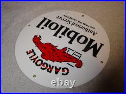 VINTAGE MOBIL MOBILOIL With GARGOYLE 11 3/4 PORCELAIN METAL GASOLINE & OIL SIGN