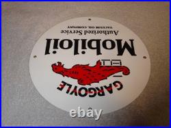 VINTAGE MOBIL MOBILOIL With GARGOYLE 11 3/4 PORCELAIN METAL GASOLINE & OIL SIGN