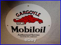 VINTAGE MOBIL MOBILOIL With GARGOYLE 11 3/4 PORCELAIN METAL GASOLINE & OIL SIGN