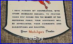 VINTAGE MOBIL PEGASUS GAS & OIL STATION PORCELAIN RESTROOM SHIELD SIGN OLD 1950s
