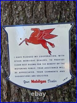 VINTAGE MOBILGAS DEALER RESTROOM PLEDGE PORCELAIN SIGN WITH PEGASUS 12 x 12 VINTAGE MOBILGAS DEALER RESTROOM PLEDGE PORCELAIN SIGN WITH PEGASUS 12 x 12