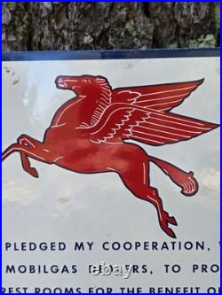 VINTAGE MOBILGAS DEALER RESTROOM PLEDGE PORCELAIN SIGN WITH PEGASUS 12 x 12 VINTAGE MOBILGAS DEALER RESTROOM PLEDGE PORCELAIN SIGN WITH PEGASUS 12 x 12
