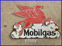 VINTAGE MOBILGAS PEGASUS PORCELAIN SIGN DEALERSHIP GAS STATION 12x9