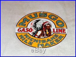 Vintage Musgo Gasoline 11 3/4 Porcelain Gas & Oil Sign! Pump Plate! Lubester Nr