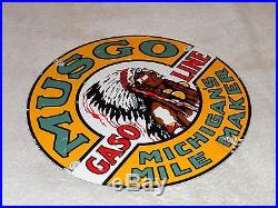 Vintage Musgo Gasoline 11 3/4 Porcelain Gas & Oil Sign! Pump Plate! Lubester Nr