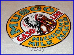 Vintage Musgo Michigan's Mile Maker 11 3/4 Porcelain Gas & Oil Sign! No Reserve