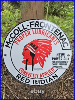VINTAGE McCOLL-FRONTENAC RED INDIAN OILS 12 PORCELAIN GAS PUMP SIGN VINTAGE McCOLL-FRONTENAC RED INDIAN OILS 12 PORCELAIN GAS PUMP SIGN