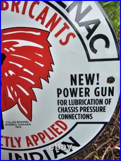 VINTAGE McCOLL-FRONTENAC RED INDIAN OILS 12 PORCELAIN GAS PUMP SIGN VINTAGE McCOLL-FRONTENAC RED INDIAN OILS 12 PORCELAIN GAS PUMP SIGN