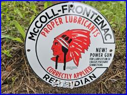VINTAGE McCOLL-FRONTENAC RED INDIAN OILS 12 PORCELAIN GAS PUMP SIGN VINTAGE McCOLL-FRONTENAC RED INDIAN OILS 12 PORCELAIN GAS PUMP SIGN