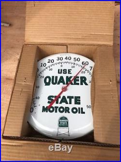 VINTAGE NOS QUAKER STATE MOTOR OIL 12 THERMOMETER Original Box. /Man Cave Sign