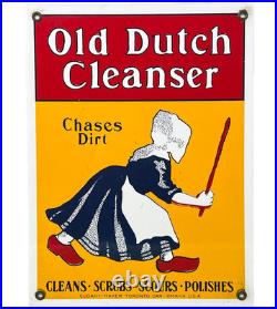VINTAGE OLD DUTCH CLEANSER PORCELAIN SIGN Netherlands Clogs Cleaning Gas Oil