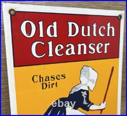 VINTAGE OLD DUTCH CLEANSER PORCELAIN SIGN Netherlands Clogs Cleaning Gas Oil