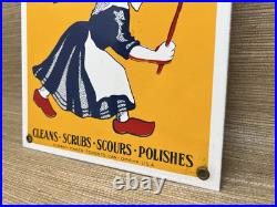 VINTAGE OLD DUTCH CLEANSER PORCELAIN SIGN Netherlands Clogs Cleaning Gas Oil