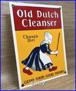 VINTAGE OLD DUTCH CLEANSER PORCELAIN SIGN Netherlands Clogs Cleaning Gas Oil