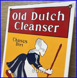 VINTAGE OLD DUTCH CLEANSER PORCELAIN SIGN Netherlands Clogs Cleaning Gas Oil