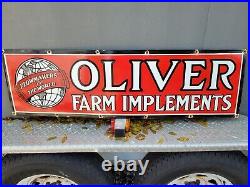 VINTAGE OLIVER PORCELAIN SIGN LARGE 4ft FARM IMPLEMENTS TRACTORS OIL GAS STATION
