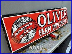 VINTAGE OLIVER PORCELAIN SIGN LARGE 4ft FARM IMPLEMENTS TRACTORS OIL GAS STATION