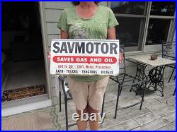 VINTAGE ORIGINAL 1940's 50's SAVMOTOR SIGN SAVES GAS AND OIL RACK DISPLAY SIGN