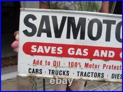 VINTAGE ORIGINAL 1940's 50's SAVMOTOR SIGN SAVES GAS AND OIL RACK DISPLAY SIGN