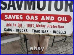 VINTAGE ORIGINAL 1940's 50's SAVMOTOR SIGN SAVES GAS AND OIL RACK DISPLAY SIGN