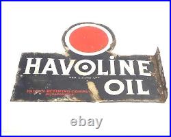 VINTAGE ORIGINAL TEXACO HAVOLINE OIL DOUBLE SIDED SIGN INDIAN REFINING CO 1930's