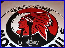 Vintage Rare Red Indian Gasoline & Motor Oil 30 Porcelain Gas Sign +makers Mark