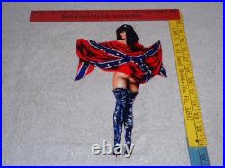 VINTAGE REBEL GASOLINE WOMAN With FLAG +BLACK BOOTS 12 METAL OIL ADVERTISING SIGN
