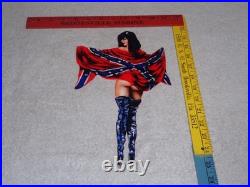 VINTAGE REBEL GASOLINE WOMAN With FLAG +BLACK BOOTS 12 METAL OIL ADVERTISING SIGN