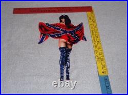 VINTAGE REBEL GASOLINE WOMAN With FLAG +BLACK BOOTS 12 METAL OIL ADVERTISING SIGN