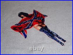 VINTAGE REBEL GASOLINE WOMAN With FLAG +BLACK BOOTS 12 METAL OIL ADVERTISING SIGN