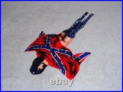 VINTAGE REBEL GASOLINE WOMAN With FLAG +BLACK BOOTS 12 METAL OIL ADVERTISING SIGN