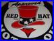 VINTAGE RED HAT GASOLINE With? EAGLE 11 3/4 PORCELAIN METAL INDEPENDENT OIL SIGN