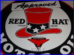 VINTAGE RED HAT GASOLINE With? EAGLE 11 3/4 PORCELAIN METAL INDEPENDENT OIL SIGN