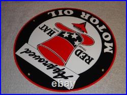 VINTAGE RED HAT GASOLINE With? EAGLE 11 3/4 PORCELAIN METAL INDEPENDENT OIL SIGN