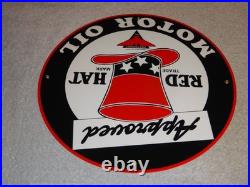 VINTAGE RED HAT GASOLINE With? EAGLE 11 3/4 PORCELAIN METAL INDEPENDENT OIL SIGN
