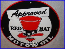 VINTAGE RED HAT GASOLINE With? EAGLE 11 3/4 PORCELAIN METAL INDEPENDENT OIL SIGN