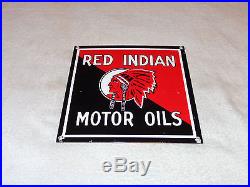 Vintage Red Indian Motor Oils 9 1/2 Porcelain Gas & Oil Sign Pump Plate Lubster