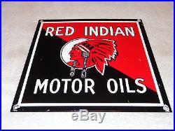 Vintage Red Indian Motor Oils 9 1/2 Porcelain Gas & Oil Sign Pump Plate Lubster