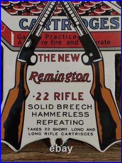 VINTAGE REMINGTON UMC. 22 PORCELAIN SIGN HARDWARE AMMUNITION 12x5