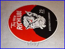 VINTAGE RICHLUBE MONKEY 25 c QUART APE 11 3/4 PORCELAIN METAL GASOLINE OIL SIGN
