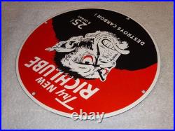 VINTAGE RICHLUBE MONKEY 25 c QUART APE 11 3/4 PORCELAIN METAL GASOLINE OIL SIGN