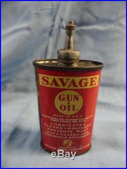 VINTAGE SAVAGE GUN OIL RED CAN with METAL SPOUT & LID HANDY OILER LEAD TOP