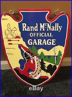 Vintage Scarce Rand Mcnally Official Garage 17 X 13.5 Porcelain Gas & Oil Sign