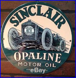 VINTAGE SINCLAIR OPALINE MOTOR OIL pump plate gas oil Mint sign