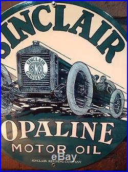 VINTAGE SINCLAIR OPALINE MOTOR OIL pump plate gas oil Mint sign