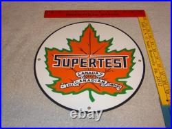 VINTAGE SUPERTEST GASOLINE With MAPLE LEAF 11 3/4 PORCELAIN METAL CANADA OIL SIGN