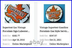 VINTAGE SUPERTEST GASOLINE With MAPLE LEAF 11 3/4 PORCELAIN METAL CANADA OIL SIGN