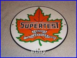 VINTAGE SUPERTEST GASOLINE With MAPLE LEAF 11 3/4 PORCELAIN METAL CANADA OIL SIGN