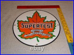 VINTAGE SUPERTEST GASOLINE With MAPLE LEAF 11 3/4 PORCELAIN METAL CANADA OIL SIGN